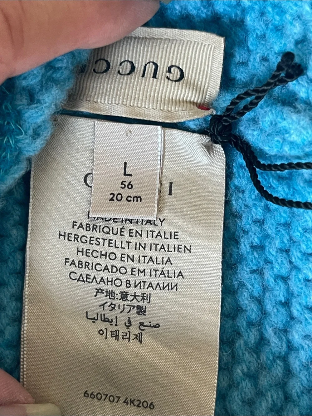 Gucci Kids Wool Turquoise Pom Pom Knit Hat
